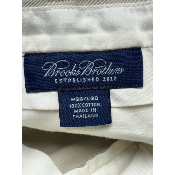 Brooks Brothers Mens Cotton Dress Pants Beige Flat Front Chinos W36‎ L30 - Picture 5 of 12